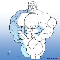 aegir_(tokyo_afterschool_summoners) bodybuilder bughemoth male male_only monochrome muscles muscular muscular_arms muscular_male penis tokyo_afterschool_summoners