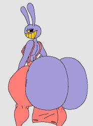 anthro ass big_ass big_butt bunny bunny_ears butt_flap flapper glitch_productions jax_(the_amazing_digital_circus) lagomorph long_ears looking_at_viewer looking_back male_only overalls plamzdoom purple_body purple_skin rabbit rabbit_ears smile the_amazing_digital_circus