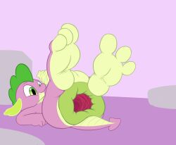 anthro anus balls big_anus big_feet dragon fangs feet foot_fetish foreskin friendship_is_magic green_body green_ears green_eyes green_skin hasbro hyper hyper_anus male male_only my_little_pony penis puffy_anus purple_skin smile spike_(mlp) spikes tail yowesephth