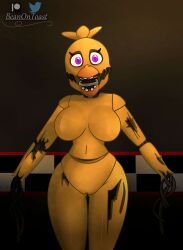 beanontoast breasts five_nights_at_freddy's five_nights_at_freddy's_2 looking_at_viewer no_hands no_nipples nudity solo withered_chica