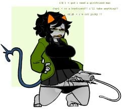 1futa alternate_universe balls big_penis black_hair black_panties black_shirt breasts chubby chubby_belly chubby_futanari clothed clothing cum desperation dialogue ejaculation emoticon erection futa_only futanari green_jacket grey_balls grey_body grey_penis half-dressed homestuck horny humanoid humanoid_penis jerkingoff kneeling looking_pleasured masturbation meulin_leijon mostly_clothed orange_horn orgasm panties_around_leg panties_down partially_retracted_foreskin penile_masturbation penis short_skirt smooth_balls smooth_penis solo text troll uncut xenopavilia yellow_sclera yellow_teeth