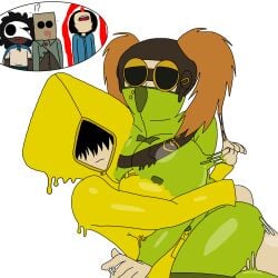 2girls 3boys alone_(little_nightmares) alone_(little_nightmares_3) alternate_version_available balloon_breasts breasts breasts_to_breasts confused ginger green_jumpsuit hand_on_ass harvey01. harvey01._(artist) huge_breasts ice_cream_cake jumpsuit little_nightmares little_nightmares_2 little_nightmares_3 low_(little_nightmares) low_(little_nightmares_3) melting mono_(little_nightmares_2) nosebleed pigtails raincoat runaway_kid_(little_nightmares) six_(little_nightmares) slime_girl tease yellow_raincoat