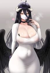 2023 albedo_(overlord) big_breasts black_wings choker dresshorns female female_focus female_only hi_res high_resolution highres huge_breasts large_breasts mask overlord_(maruyama) queen_of_spades solo solo_female solo_focus spade spade_tattoo tattoo wings yanun_(yanun0557) yellow_eyes