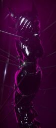 3d_(artwork) absurd_res anthro asphyxiation belt_bondage bondage bound breasts breath_play deuzear digital_media_(artwork) encasement female hi_res hood latex metal rope rubber solo tail tavvy_tav