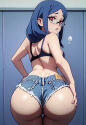 2020s 2023 ai_generated big_ass big_butt big_hips bikini_top blue_hair curvy denim_shorts earrings female glasses high_heels huge_ass little_witch_academia long_hair pointer_warrior_ai prostitute red_eyes short_shorts shorts solo solo_female stable_diffusion thick_thighs ursula_callistis voluptuous voluptuous_female