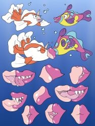 big_lips biting_lip bruxish deep_kissing disembodied_lips disembodied_mouth feral feral_only fish floating_lips french_kiss french_kissing goldeen happy kiss_on_lips kissing lips long_tongue makeout marine mepwep nibbling no_humans passionate passionate_kiss pokemon pokemon_(species) saliva sharp_teeth sloppy_kiss thick_lips tongue_kiss tongue_licking underwater yuri