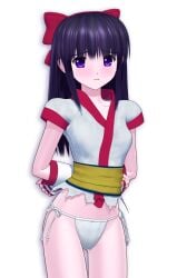 1girls 3d ainu_clothes arms_behind_back artist_request blush female female_only fingerless_gloves fundoshi hi_res king_of_fighters legs long_hair looking_at_viewer medium_breasts nakoruru purple_eyes purple_hair samurai_shodown snk solo thighs tied_up torn_clothes