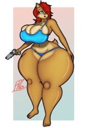 1girls 2023 animal_ears anthro archie_comics artist_request barefoot bbw big_breasts bikini black_nose blue_eyes breasts brown_body brown_fur brown_hair brown_skin chipmunk cleavage curvaceous curvy curvy_female curvy_figure female female_only fur furry ground_squirrel gun hair_covering_eye hair_over_one_eye huge_breasts huge_thighs mammal mobian open_mouth rodent sally_acorn sega short_hair simple_background solo solo_female sonic_(series) sonic_the_hedgehog_(archie) sonic_the_hedgehog_(comics) sonic_the_hedgehog_(series) tail therealfalconpawnch7 thick_thighs thighs thighs_bigger_than_head two_tone_body two_tone_fur weapon wide_hips