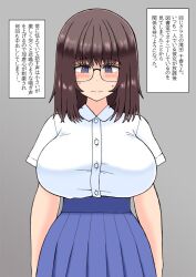 1girls big_breasts blush breasts clothed clothed_breasts clothed_female clothing female glasses huge_breasts japanese_text large_breasts nakkuu original original_character