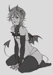 artist_request costume gray_background lingerie male_only pose qsmp quackity succubus_costume tongue_out yaoi