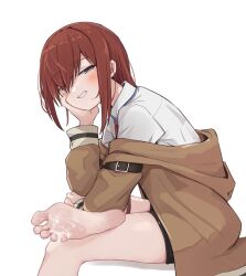 barefoot blush cum cum_between_toes cum_on_feet feet foot_fetish foot_focus kahlua_(artist) makise_kurisu showing_feet sole_female soles solo steins;gate toes