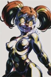 ai_generated animatronic animatronic_female artist_request auburn_hair baby_(fnafsl) circus_baby circus_baby_(fnaf) clown_girl five_nights_at_freddy's five_nights_at_freddy's:_sister_location glowing_eyes haunted looking_at_viewer naked nipples nude orange_eyes pixai robot_girl robot_humanoid shading shadows sister_location spooky twintails ultimate_custom_night white_background