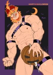 1boy 2023 bara bara_tits barazoku cum cum_drip fucking_pumpkin gay genital_fluids halloween hi_res highres holidays jack-o'-lantern jack_o'_lantern looking_at_viewer male male_focus male_nipples male_only manly muscular_male nipples nude pppppppppq pumpkin pumpkin_masturbation solo solo_male yaoi