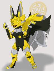 absurd_res anthro armor artist_request bakugan bakugan_(species) bakugan_battle_planet big_ears big_tail breasts canid canine deltatel fangs_bared female fennec fenneca fox hi_res mammal solo standing tail tongue