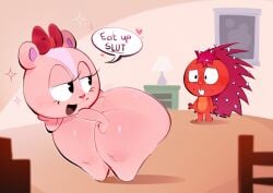 2girls ass ass_focus big_ass female female_only flaky_(htf) giggles_(htf) happy_tree_friends huge_ass mu111777 mu_masita multiple_girls nude shortstack slut