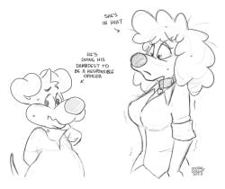 absurd_res breasts canid canine canis clothing domestic_dog doodle_(doodledoggy) doodledoggy duo female heat_(disambiguation) hi_res male male/female mammal shirt shirt_collar sketch_page toonkind toony topwear