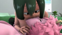 2girls 3d 3d_animation 3d_model animated deep_kissing deepthroat extreme_french_kiss female female/female french_kiss greatm8 green_hair horn kissing lesbian lesbian_kiss long_tongue longer_than_30_seconds mina_ashido my_hero_academia pink_hair pink_skin shorter_than_one_minute sound tongue tongue_in_mouth tongue_in_throat tsuyu_asui video yuri