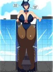 1girls big_breasts blue_hair blush breasts breasts_bigger_than_head building building_destruction buildings bunny_ears bunny_girl bunnysuit female female_focus female_only giantess hips hourglass_figure huge_breasts jiggling justdrawingjake persona persona_4 shirogane_naoto short_hair thick_thighs thighs wide_hips