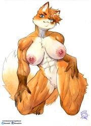 abs absurd_res anthro blue_eyes breasts broad_shoulders canid canine canis clawed_fingers claws eyelashes facebook_logo female fluffy fluffy_tail fox foxmos_(jungle_agent) hi_res jungle_agent looking_at_viewer mammal murazaki muscular muscular_anthro simple_background smile smiling_at_viewer smirk smirking_at_viewer snout solo tail toe_claws twitter twitter_logo watermark white_background