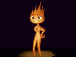 1girls breasts breasts breasts elemental_(pixar) ember_lumen fire hands_on_hips naked naked_female smiling