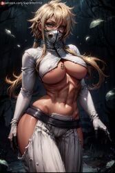 1girls ai_generated big_breasts bleach blonde_hair blue_eyes breasts cleavage clothing curvaceous curvy curvy_body curvy_female curvy_figure female female_only fit fit_female huge_breasts large_breasts long_hair looking_at_viewer nipples small_waist solo standing supr3metr tia_harribel underboob underboob_shirt wide_hips