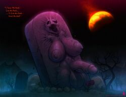 absurd_res anthro balls bone breasts cemetery creepy female futanari genitals herm hi_res humanoid intersex penis skull skull_head solo text tombstone walter_sache