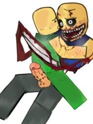 bentoonxd bite_mark blade_arm deformed_face gay glowing_eyes gore penis residence_massacre roblox roblox_game robloxian white_eyes yaoi