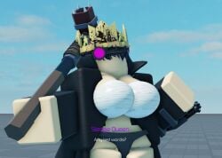 3d artist_request bandaged_chest decaying_winter dialogue english_text large_breasts roblox roblox_game robloxian sledge_queen sledgehammer source_request tagme text threatening