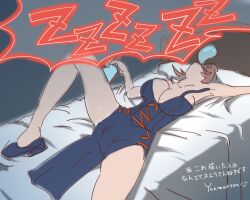 1girls alcohol bare_legs bed bottle breasts brown_hair cleavage dress drunk female female_only fire_emblem fire_emblem:_three_houses indoors large_breasts legs manuela_casagranda nintendo on_back on_bed pelvic_curtain sleeping solo wine wine_bottle yanmarson zzz