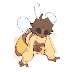 antennae anthro bee bent_over big_thighs brown_fur brown_hair danielito femboy insect_boy insect_humanoid mazus_(tinysmallman) penis penis_out solo solo_male striped striped_body stripes sweater_only tagme thighs tinysmallman topwear topwear_only yellow_fur