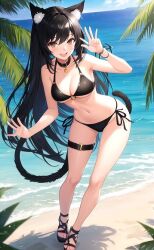 ai_generated beach bikini bikini_bottom bikini_top cat_ears cat_girl cat_tail catgirl female ocean trees
