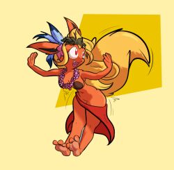 anthro coconut_bra eeveelution female flareon furry loincloth pin-up pokémon_(species) pokemon robbleu tagme tribal wardrobe_malfunction