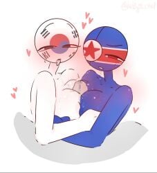 1boy 2girls 3_partners blue_skin blushing blushing_at_viewer boobjob countryhumans countryhumans_girl incest kak0yt0_chel looking_at_viewer moments_before_disaster north_korea_(countryhumans) partners_fucking penis_between_breasts sister_and_sister south_korea_(countryhumans) tongue_out united_states_of_america_(countryhumans) white_skin