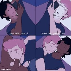 adventure_time blowjob cuddling cute fellatio fionna_and_cake gary_prince gay male male/male male_only male_penetrating marshall_lee marshall_lee_(black) one_of_those_nights oral oral_penetration oral_sex phone scrblenuts sleeping wholesome wholesome_sex yaoi