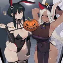 2023 2girls adult_female adults armpits assassin big_breasts black_hair blush breasts bunny_ears bunny_girl bunnysuit cleavage clothed clothed_female costume crossover dark-skinned_female dark_skin female female_human female_only halloween hat holidays human kemonomimi large_breasts light-skinned_female light_skin long_hair mature_female miruko moon multiple_girls my_hero_academia night pale-skinned_female pale_skin pumpkin ratatatat74 red_eyes revealing_clothes rumi_usagiyama slim_waist spy_x_family take_your_pick thick_thighs thighhighs thighs thorn_princess tied_hair white_hair wide_hips witch witch_costume witch_hat yor_briar yor_forger