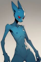 ai_generated alien alien_girl alien_humanoid ears_up earthbound earthbound_(series) giegue giygas mother_(series) nintendo nipples pixai pussy red_eyes simple_background skinny_female skinny_girl slim slim_waist small_breasts vagina