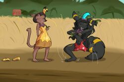 2girls anthro beach big_breasts blacky_(pokemon) coconut_bra dance dancing dress feet female female_only furry ivy_pepper lackadaisy loincloth pokémon_(species) pokemon robbleu tagme tribal umbreon