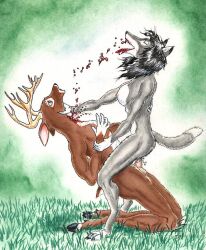 anthro anthro_on_anthro anthro_penetrated anthro_penetrating anthro_penetrating_anthro balls bite blood blood_in_mouth bodily_fluids breasts canid canine canis cum cum_in_pussy cum_inside darkwolfie death deer digitigrade dominant dominant_female duo female female_penetrated genital_fluids genitals gore hand_on_throat killing kneeling male male/female male_death male_penetrating male_penetrating_female mammal new_world_deer nude nude_female nude_male penetration penis sex submissive submissive_male white-tailed_deer wolf