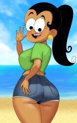 4427strudel ass beach big_ass black_hair brazilian brazilian_female breasts carlota_casagrande clothed dark-skinned_female dark_skin denim_shorts dressed earrings female green_t-shirt huge_ass jean_shorts latina laura_matsuda laura_matsuda_(cosplay) looking_at_viewer massive_ass mexican mexican_female ponytail shorts smile smiling street_fighter the_casagrandes the_loud_house thick_ass thick_thighs tight_clothing tight_pants tight_shorts waving_hand