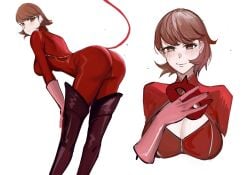 1girls ann_takamaki_(cosplay) ass atlus big_ass big_breasts bodysuit breasts brown_eyes brown_hair butt clothing cosplay female female_only human large_ass large_breasts looking_at_viewer megami_tensei nero_watch pale_skin persona persona_3 persona_5 phantom_thief_suit red_bodysuit solo yukari_takeba