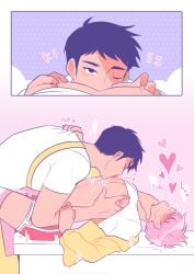 2boys adrian_(boyfriends) blush boyfriends_(webtoon) femboy gay gay_sex hastymajesty male male/male male_only nipple_play nipples pleasure_face refrainbow sucking sucking_nipples twink yaoi