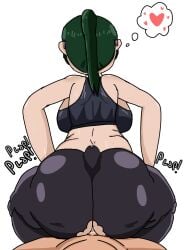 buttjob clothed_sex covered_buttjob glasses green_hair inside_clothing jujutsu_kaisen leggings looking_away ponytail sitting_on_lap sweat zenin_maki