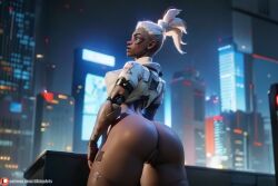 ai_generated ass augmentation big_ass bottomless city cybernetics cyberpunk daimparts dark-skinned_female dark_skin depth_of_field dreadlocks overwatch overwatch_2 pussy sojourn_(overwatch) tagme thick_lips wallpaper