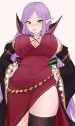 1girls alternate_costume bare_thighs breasts cleavage dress female female_only fire_emblem fire_emblem:_the_binding_blade green_eyes halloween halloween_costume heterochromia idunn_(fire_emblem) large_breasts looking_at_viewer looking_down nintendo pointy_ears purple_hair red_eyes serafineart1001 solo thick_thighs thighs