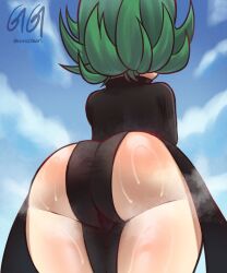 1girls ass ass_focus back back_view big_ass black_dress bubble_ass bubble_butt dat_ass dress female female_only greatestgori green_hair hair huge_ass one-punch_man pelvic_curtain short_hair shortstack solo solo_female steam steamy sweat sweatdrop sweaty sweaty_butt tatsumaki thick_thighs thighs