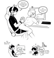 2boys anal anal_sex blush boyfriends_(webtoon) camera casual_sex chair_position choker cute cute_male femboy game gaming gay gay_anal gay_sex hastymajesty headphones male male/male male_only refrainbow sitting sitting_on_person strap-on strapon trap yaoi