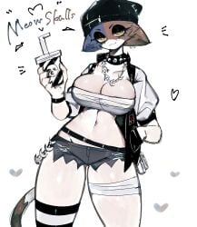 animal_ears big_breasts cape catgirl clothes feline fortnite fur furry goth hearts holding_object huge_breasts huge_thighs looking_at_viewer meow_skulls_(fortnite) shorts spiked_collar tagme tail thick_thighs toge77789 togetoge