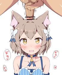 2boys androgynous blush brown_hair canon_crossdressing cat_ears catboy censored choker cute_fang felix_argyle femboy gay imminent_ejaculation male_only otokonoko penis re:zero_kara_hajimeru_isekai_seikatsu ribbons short_hair skin_fang trap yano yaoi yellow_eyes