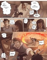 1boy 1girls angry attack avatar_legends bed blue_eyes clothing comic dark-skinned_female dark_skin deesky english_text female fire human korra long_hair mako male scar smooth_skin speech_bubble straight text the_avatar the_legend_of_korra water_tribe