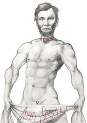 1boy abraham_lincoln censored censored_penis human human_only male male_focus male_only morganne muscular muscular_male naked nude nude_male solo solo_male tagme towel towel_around_waist white_background